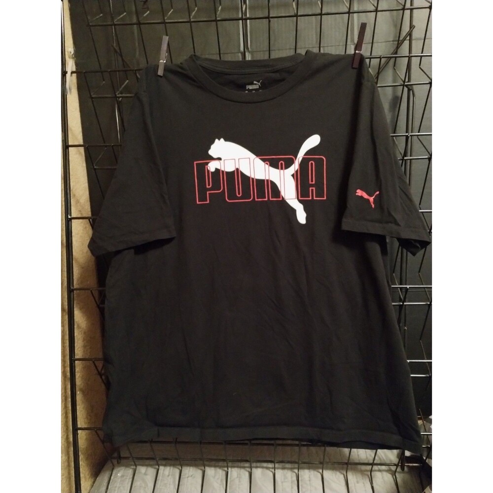 PUMA Black Graphic Logo Crew Neck Short Sleeve Cotton Knit Tee Men's XL